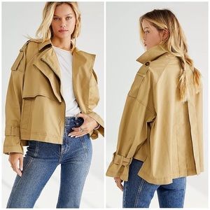 NWT Free People Brenda Aviator Trench Coat in Natural Tan